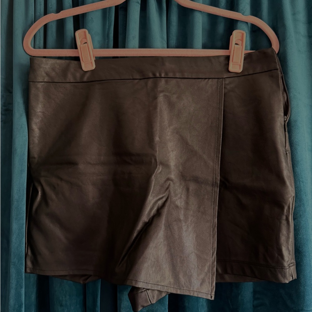 Black Faux Leather Skort